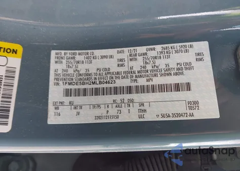 2021 Ford Bronco Outer Banks from USA, damaged, VIN 1FMDE5BH2MLB04623